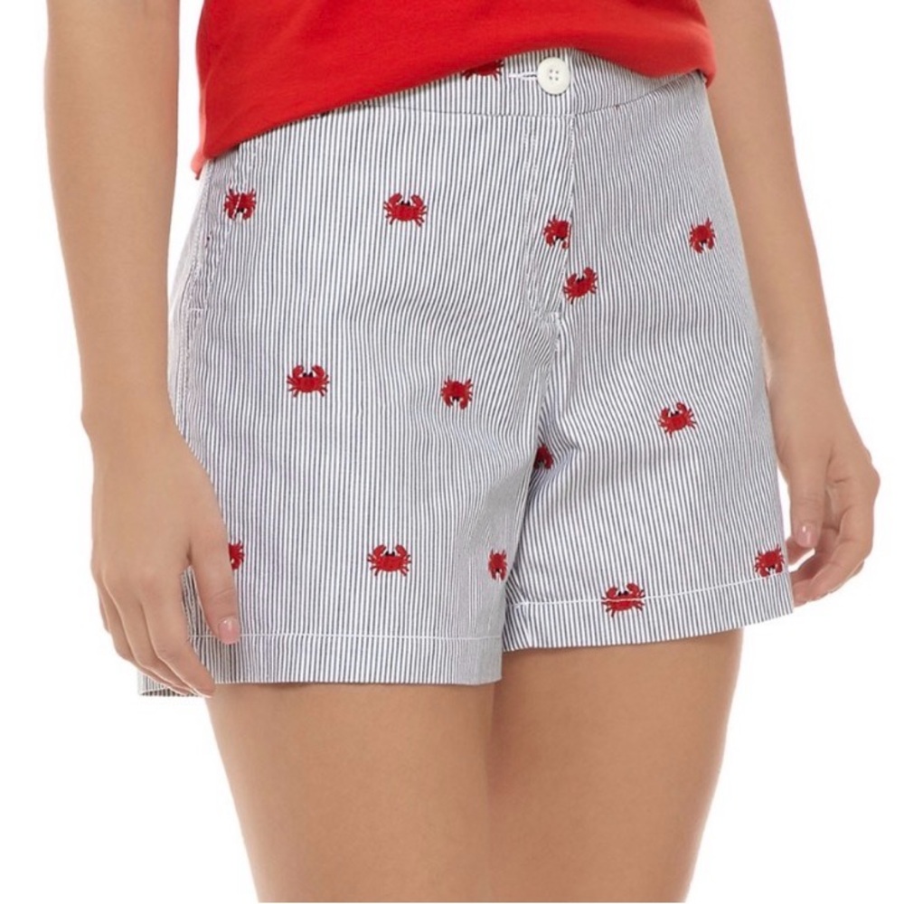 Crown & Ivy Caroline Striped Women's Shorts with Red Crab Embroidery size 6